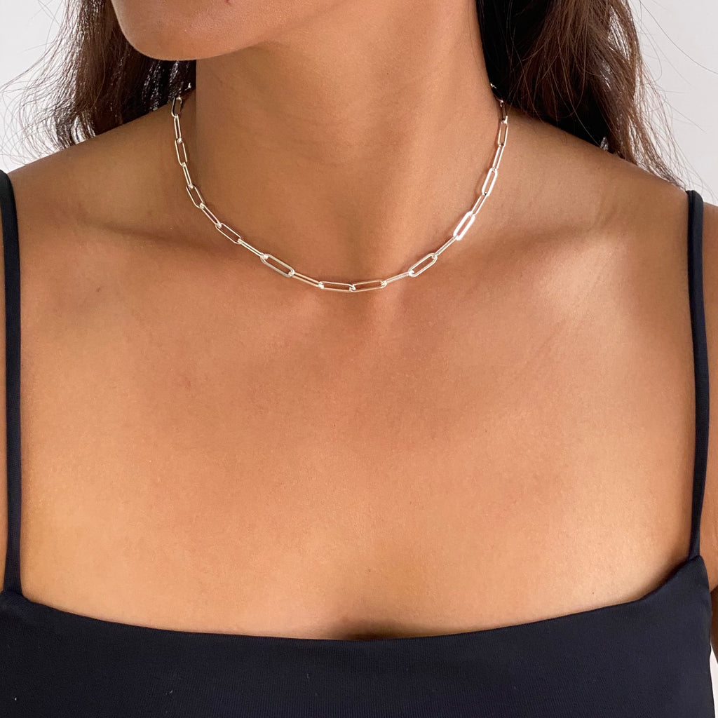 Sterling Silver Paperclip 18 Inch Necklace | Jewellerybox.co.uk
